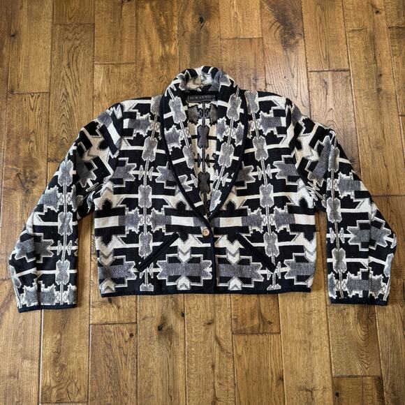 New Identity Jackets & Blazers - VTG New Identity Tapestry Jacket Womens XL Aztec Southwestern Blazer Black White